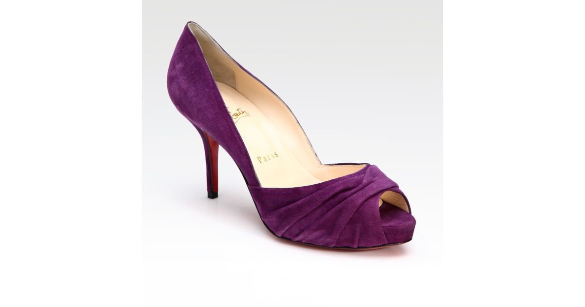Christian louboutin Pleated Suede Pumps in Purple | Lyst