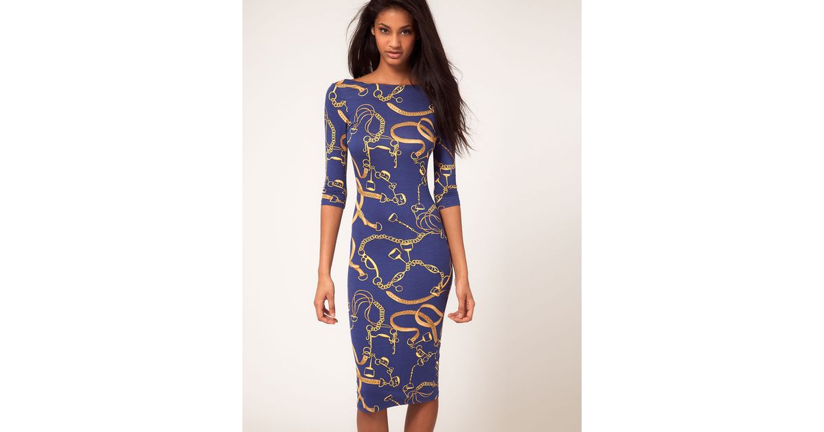 chain print bodycon dress