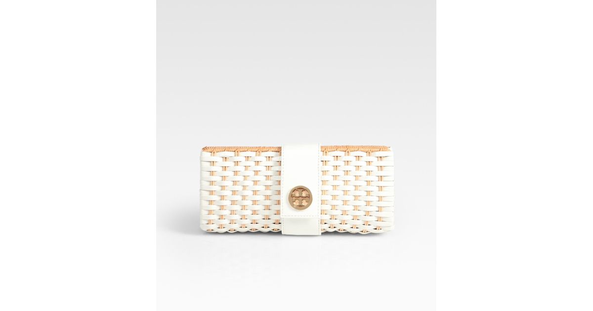 Tory Burch Woven Patent Leather Straw Turnlock Clutch in Natural Lyst