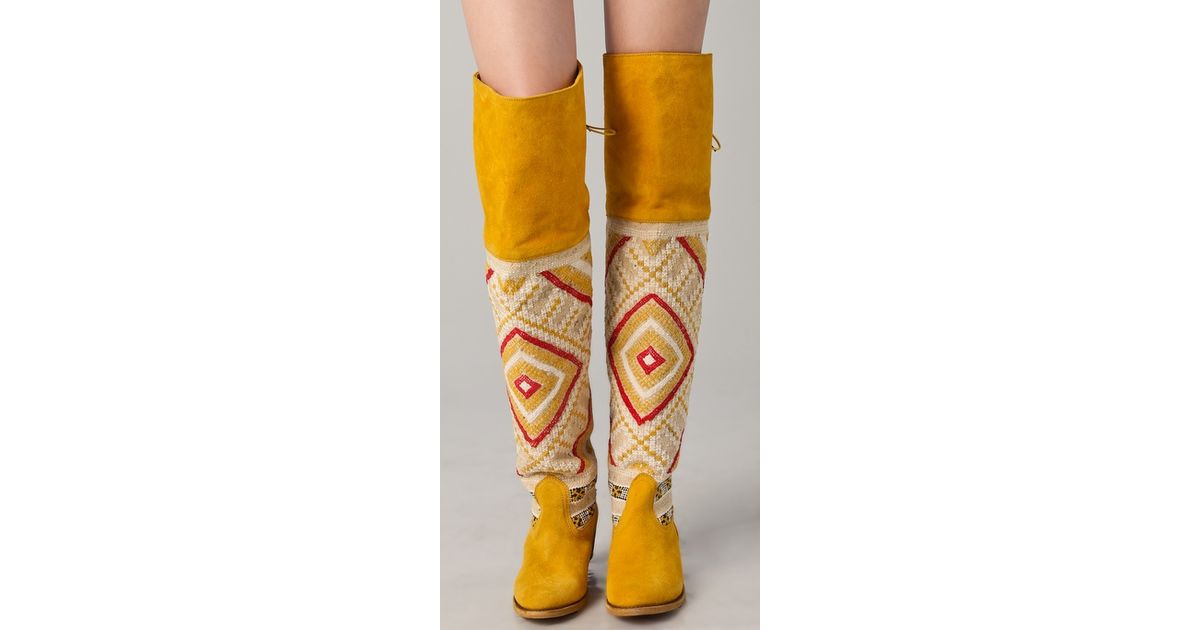 mustard yellow over the knee boots