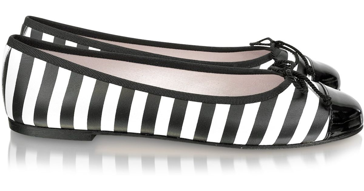black and white striped ballet flats