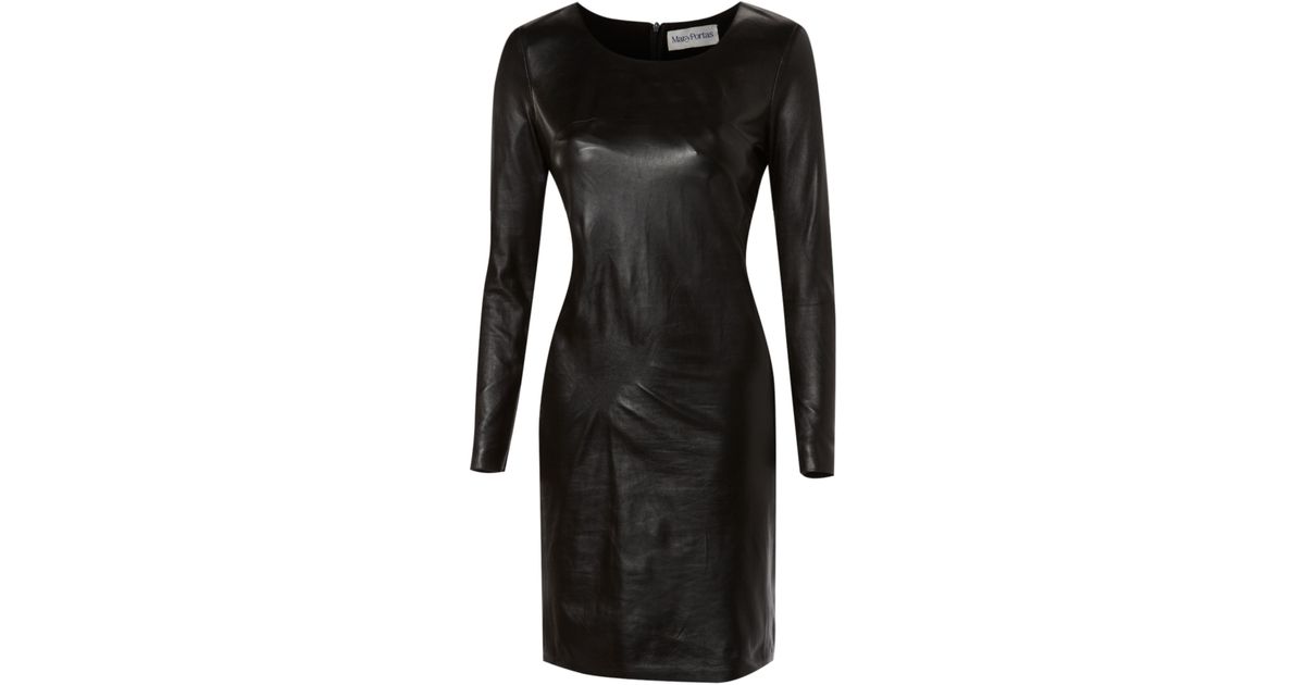 Mary portas Short Leather Dress in Black | Lyst