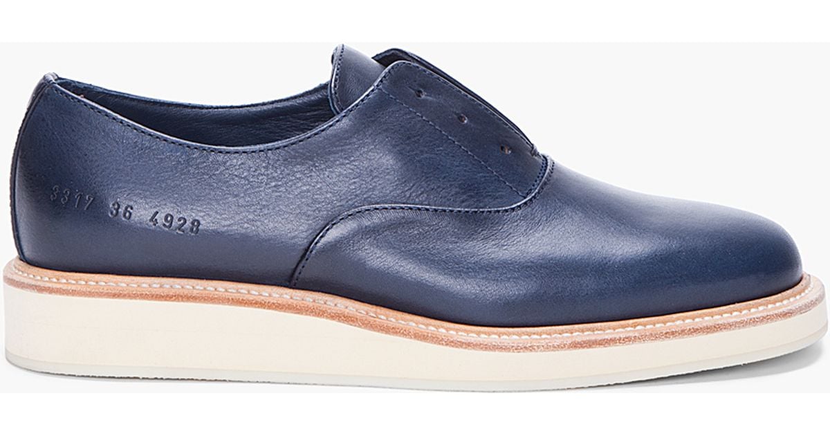 Common Projects Navy Platform Leather Oxfords in Blue - Lyst