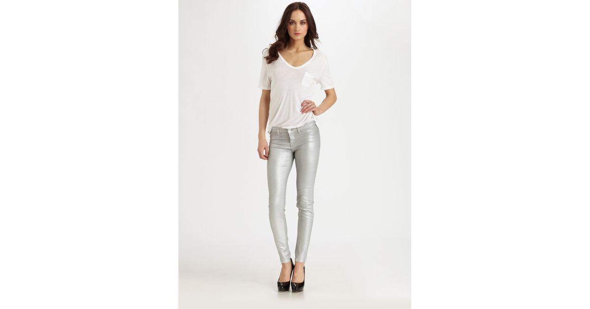 J Brand 901 Super Skinny Coated Jeans in Silver (Metallic) | Lyst