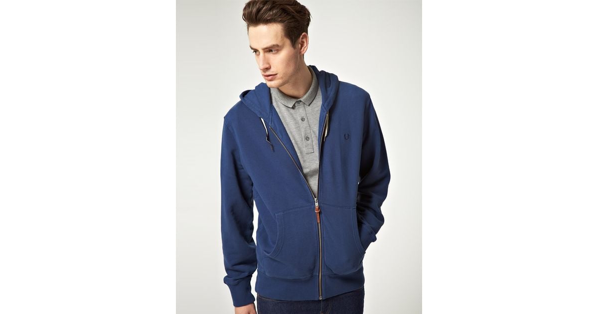Fred Perry Overdyed Zip Through Hooded Sweatshirt in Blue for Men - Lyst