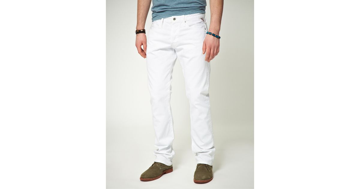 Replay Replay Waitom Regular Slim Straight Jeans in White for Men Lyst