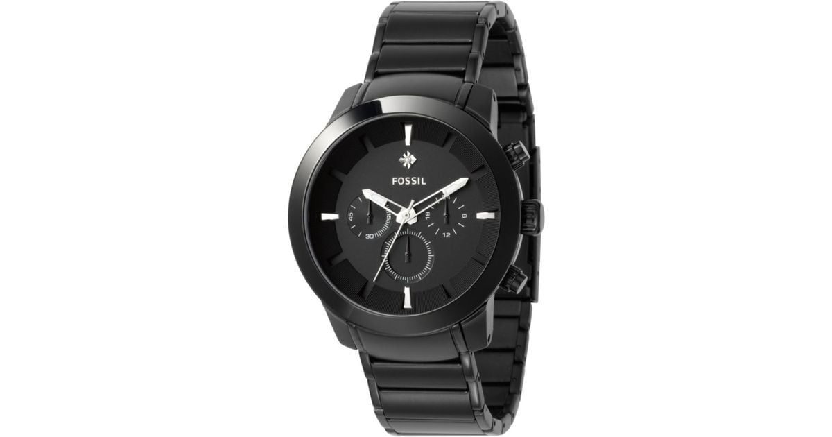 Fossil Watch Men Diamond Accent Chronograph Black Ion Plated Stainless ...