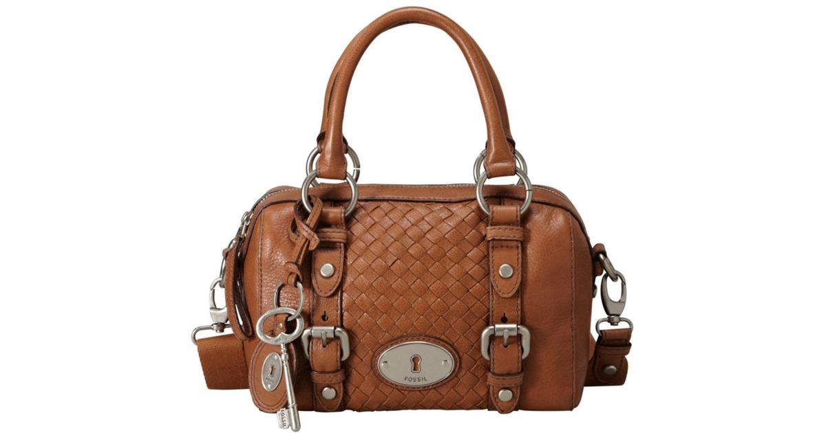 Lyst Fossil Maddox Woven Leather Small Satchel In Brown