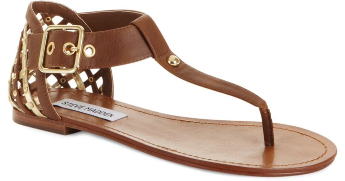 Steve Madden Sutttle Flat Sandals in Cognac (Brown) - Lyst