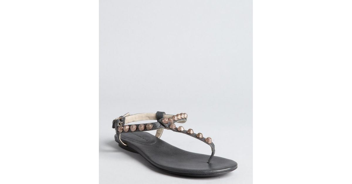 Lyst - Balenciaga Charcoal Leather Studded Thong Sandals in Gray
