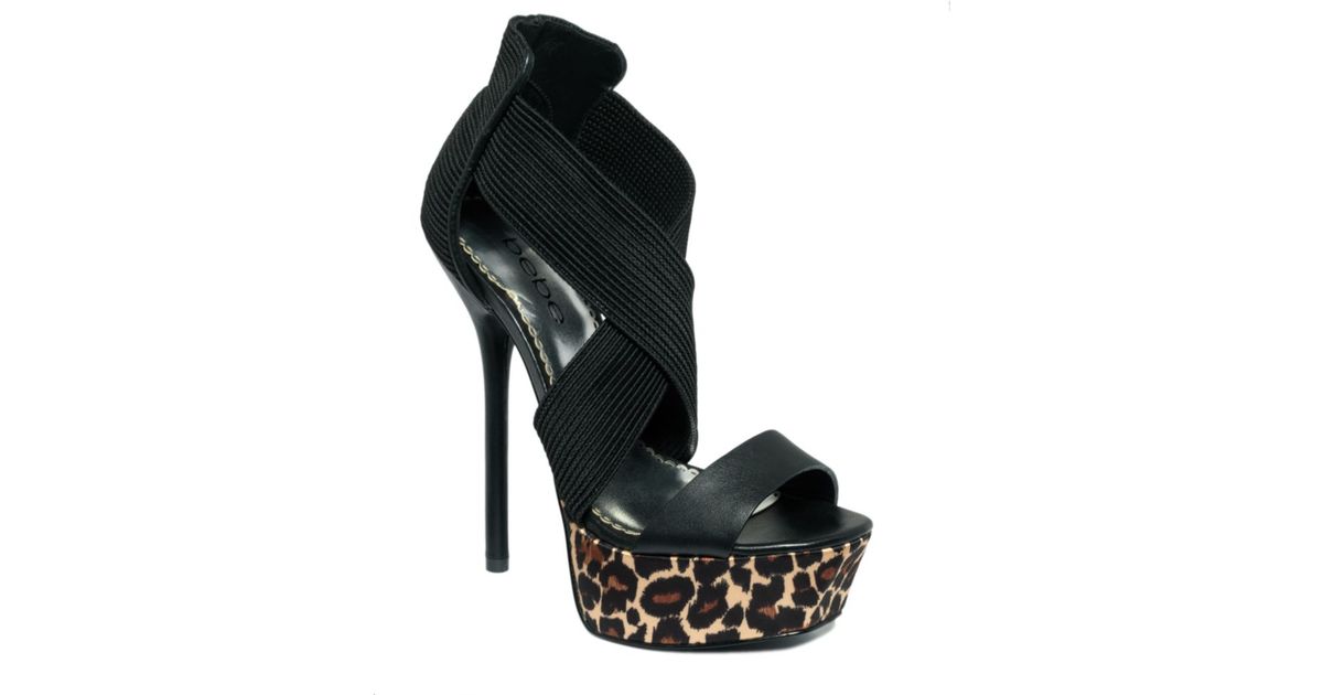 Bebe Cleo Platform Sandals in Black/Leopard (Black) Lyst