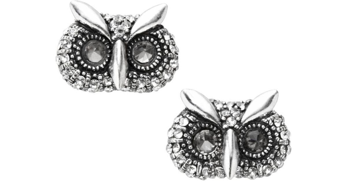 Lyst Fossil Owl Stud Earrings In Metallic