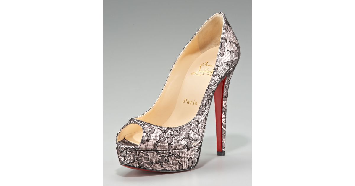 louis vuitton mens shoes - Christian louboutin Lace Peep-toe Platform Pump in Beige (nude ...