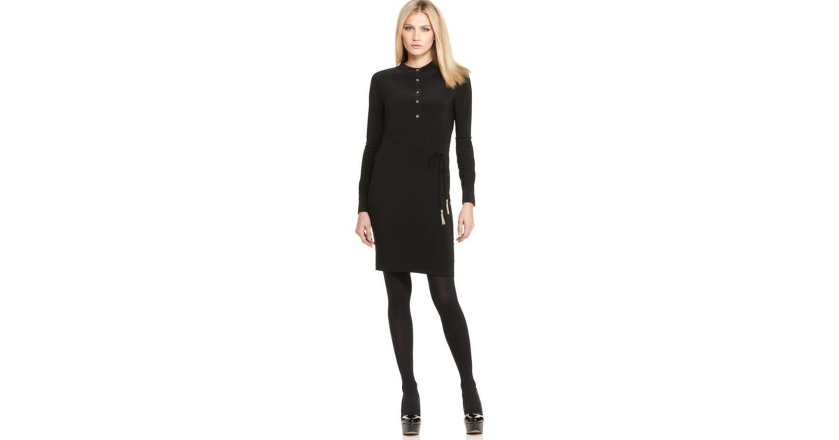 calvin klein black dress with gold buttons