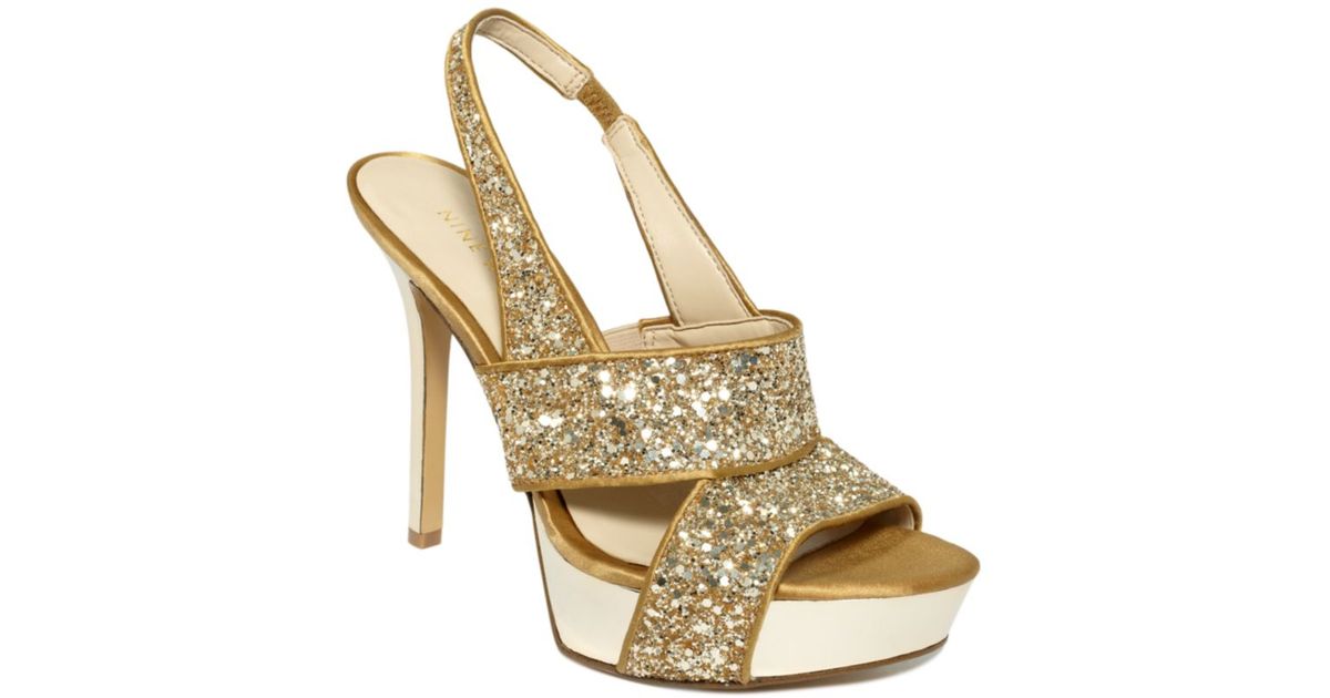 Nine West Fairgame Platform Sandals in Gold Glitter (Metallic) | Lyst