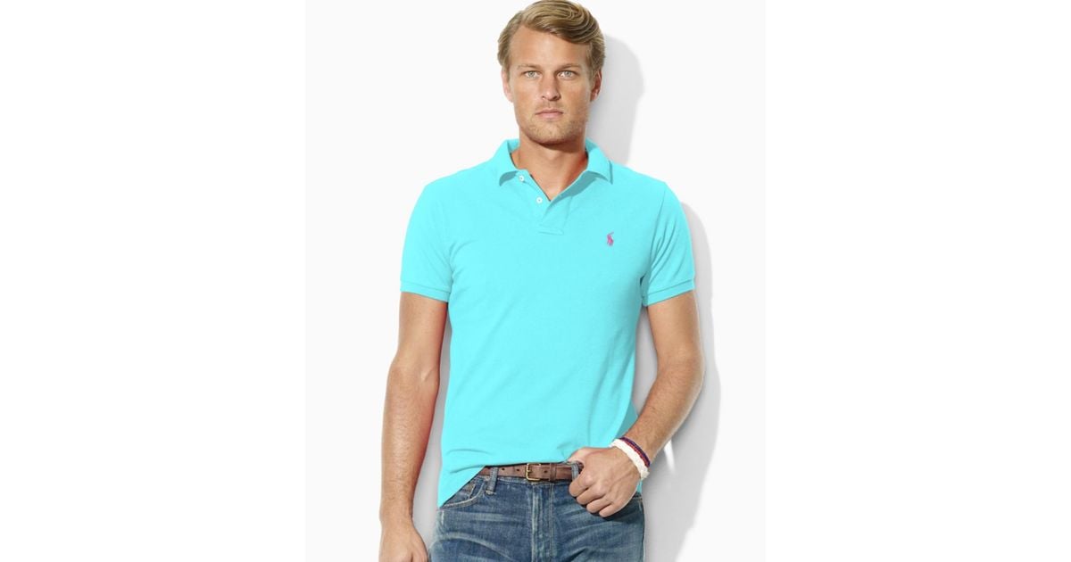 Ralph Lauren Slim Custom Fit Mesh Polo Shirt in Blue for Men | Lyst