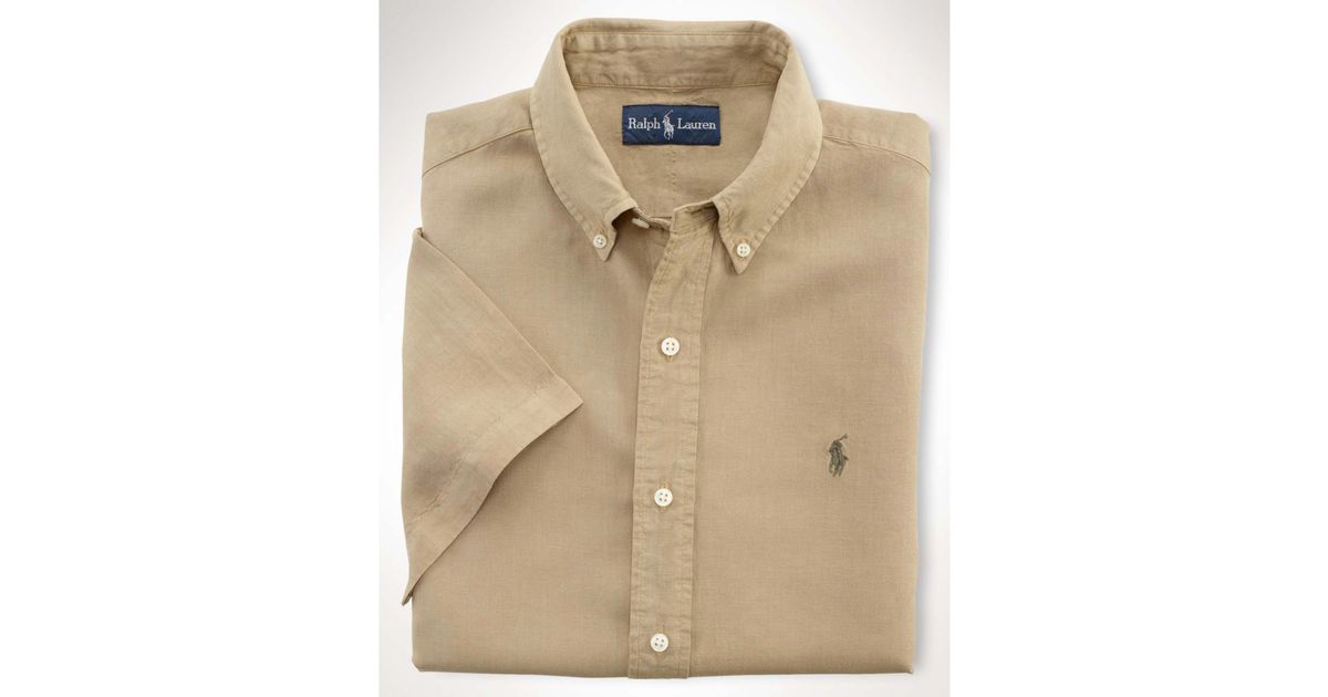 Ralph Lauren Short Sleeved Linen Silk Shirt in Natural for Men | Lyst