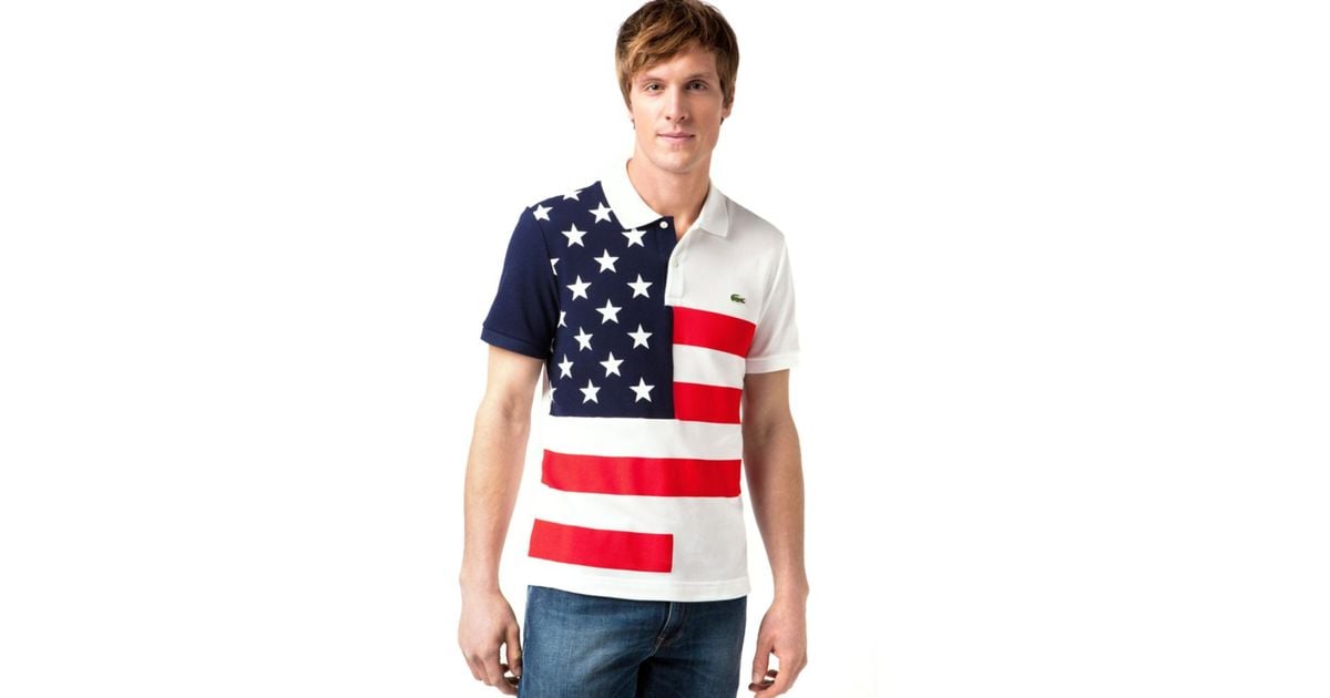 Lacoste Usa Flag Pique Polo Shirt in 