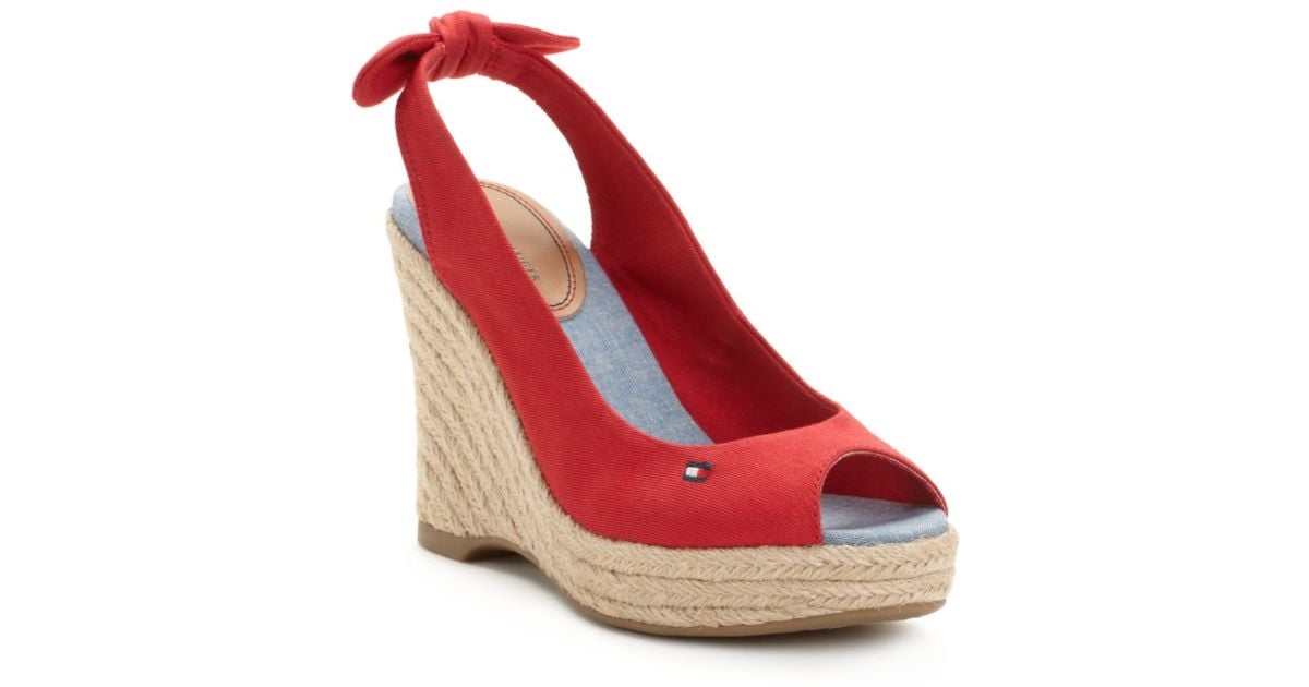 tommy hilfiger red wedge sandals