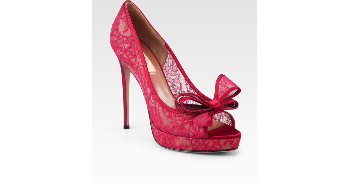 red lace pumps