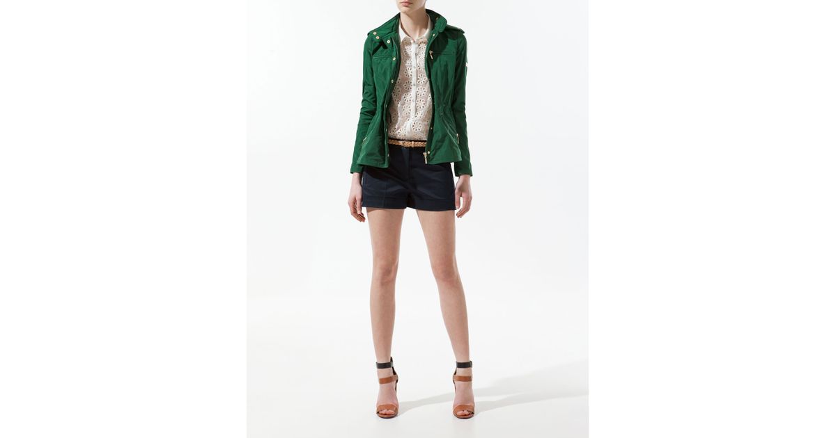 Zara Quilted Jacket with Piping and Pockets in Green Lyst