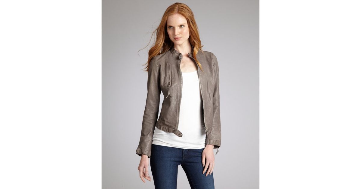 Lyst June Grey Leather Zip Motorcycle Jacket In Gray