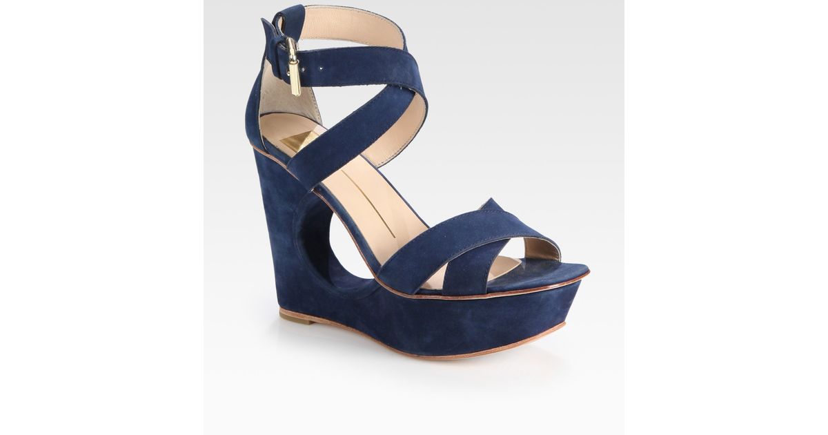 Dolce Vita Suede Cutout Wedge Sandals in Navy (Blue) - Lyst