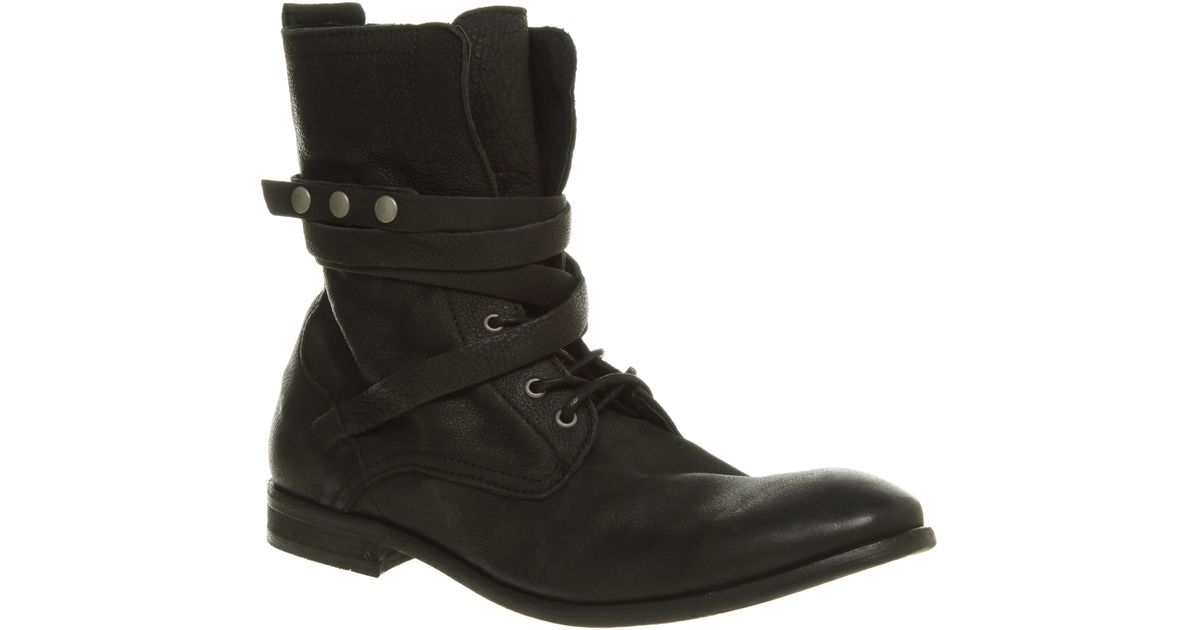 h by hudson battle lace up boots in black leather
