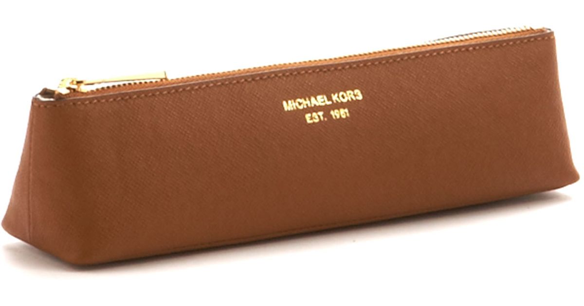 MICHAEL Michael Kors Saffiano Pencil Case in Brown Lyst