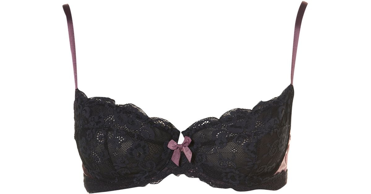 Lyst - Topshop Satin and Lace Underwire Bra in Purple