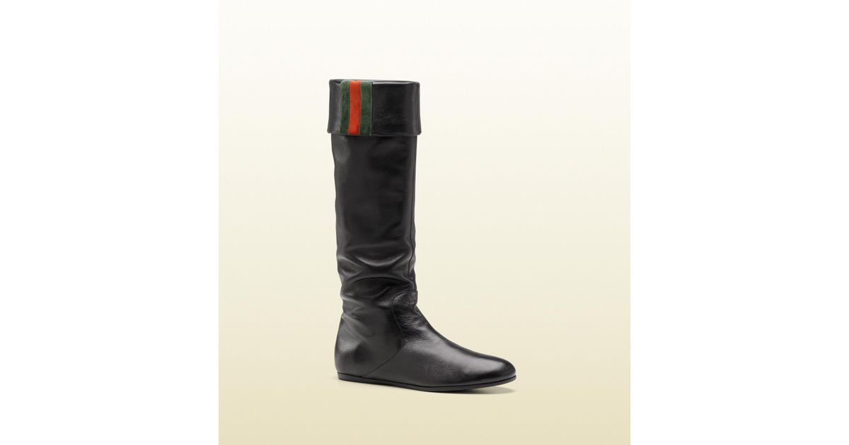 Gucci Sly Web Flat Boot with Signature 