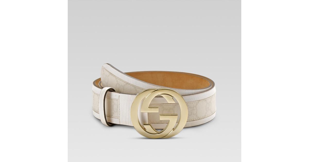 white gucci belt gold buckle