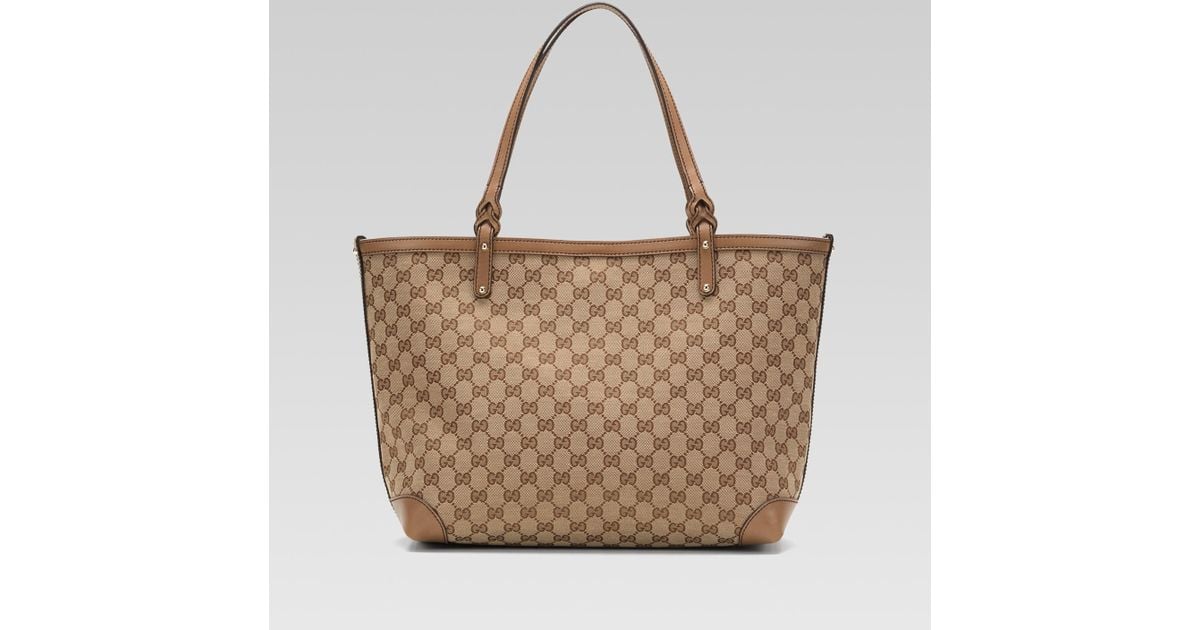 Gucci GG monogram tote beige brown canvas & leather shopper handbag medium  size ref.881312 - Joli Closet