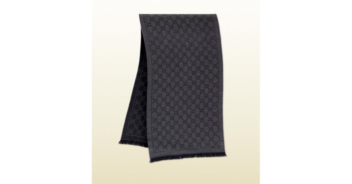 Gucci Gray Gg Jacquard Pattern Knit Scarf For Men Gucci Gray Gg Jacquard Pattern Knit Scarf For Men