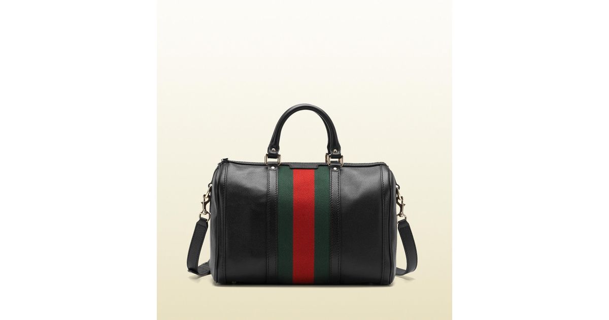 Gucci Leather Vintage Web Medium Boston Bag In Black Lyst