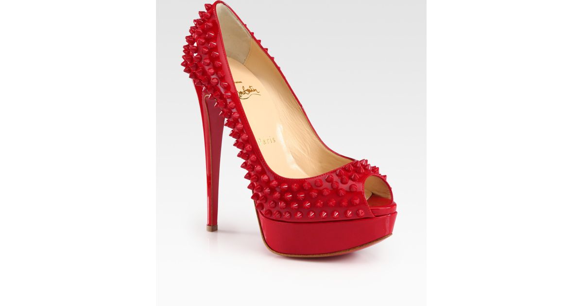 Lyst - Christian Louboutin Studded Patent Leather Platform Pumps in Red