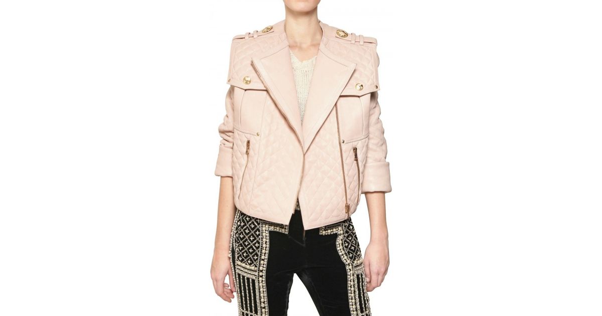 Balmain Quilted Oversize Nappa Leather Jacket in Pink - Lyst