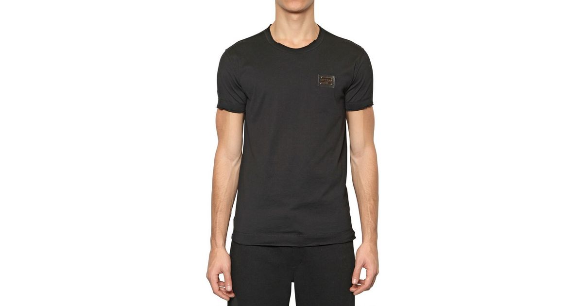 Dolce & Gabbana Round Neck Logo Plaque Jersey T-shirt in Black for 