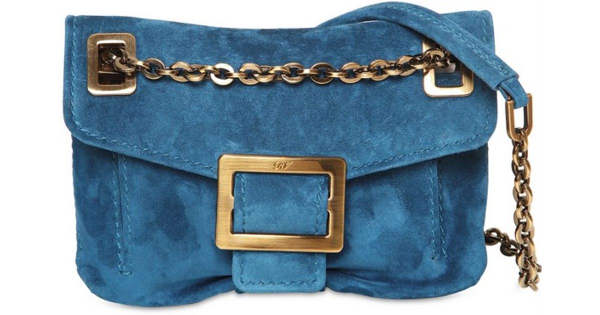 Roger Vivier Metro Micro Suede Shoulder Bag In Blue Lyst
