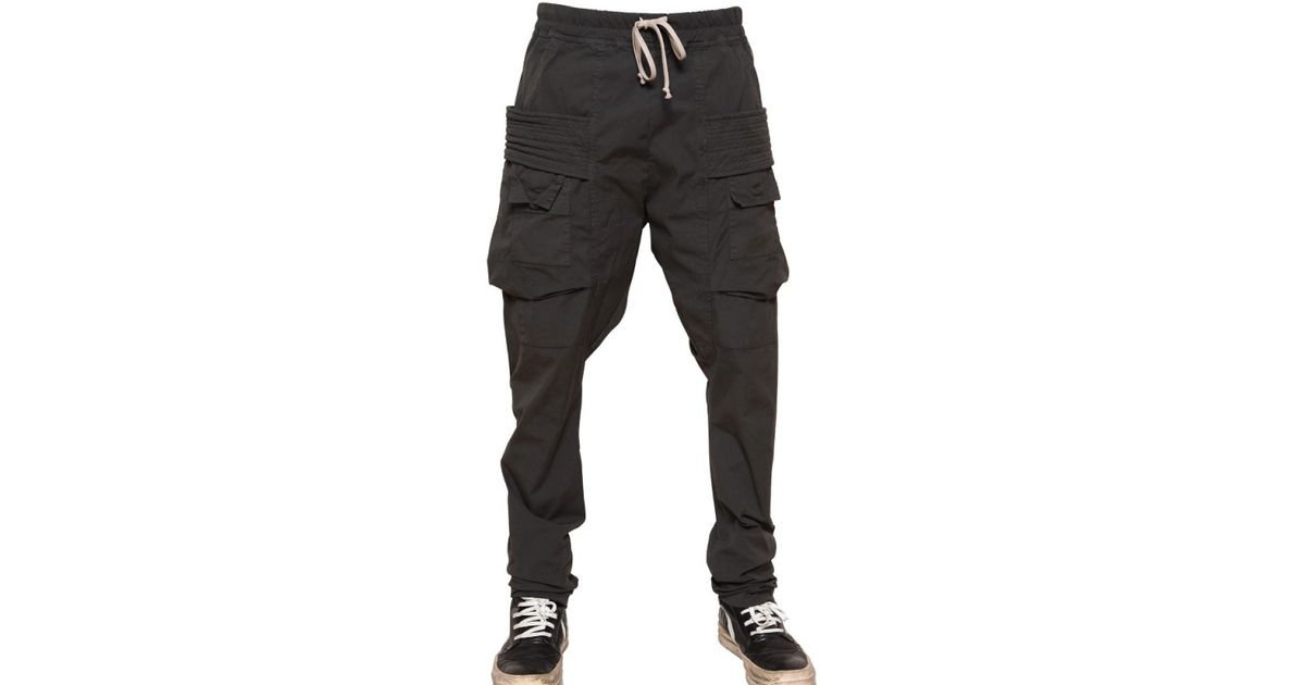 Rick Owens Stretch Tenting Cotton Cargo Trousers in Black for Men - Lyst