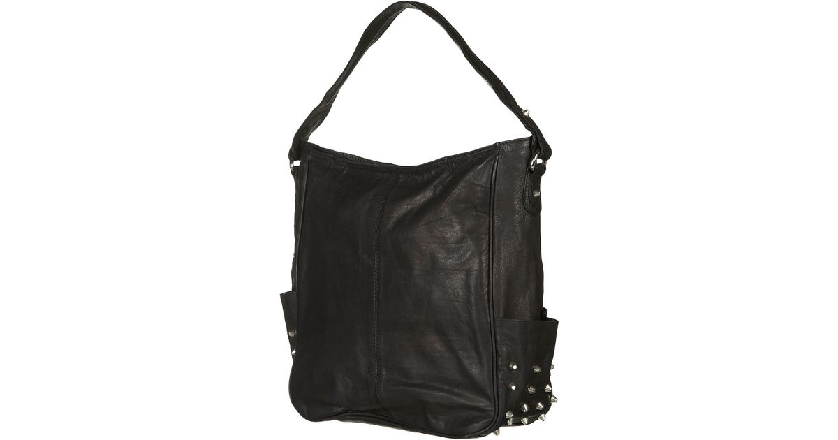 Top Black Studded Leather Hobo Bag