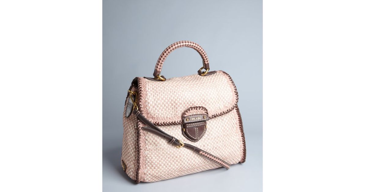 knock off prada bag - Prada Rose Pink Woven Leather Madras Satchel in Pink (rose) | Lyst