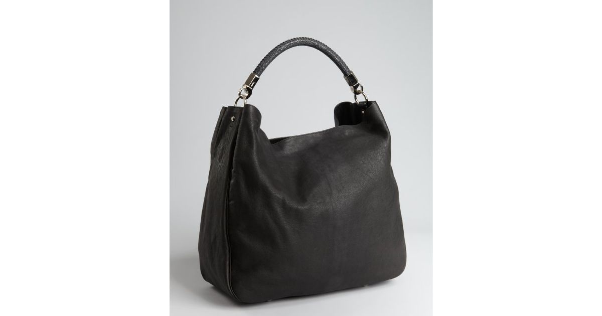 Saint laurent Black Leather Roady Stingray Handle Hobo in Black | Lyst  