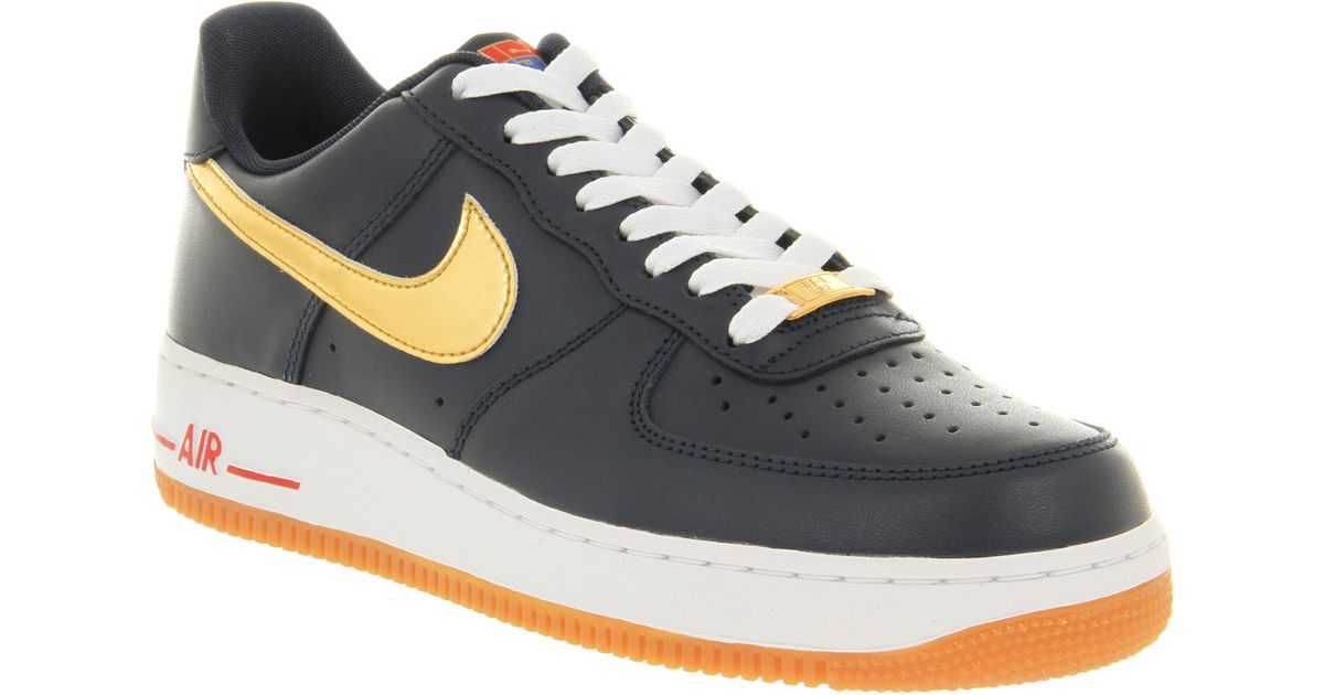 Nike Air Force One Mens Mid Navy Metallic Gold Sport Red ...