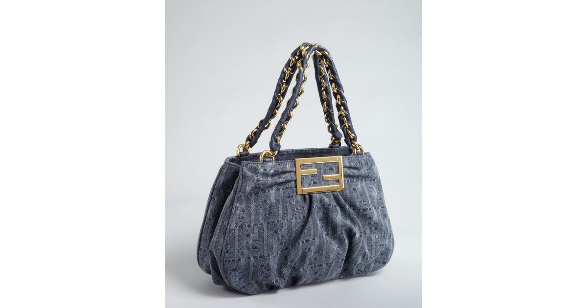 Lyst Fendi Stone Washed Zucca Denim Mia Small Chain Bag In Blue
