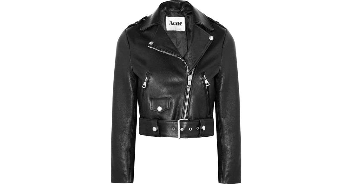 Acne Studios Black Mape Cropped Leather Biker Jacket