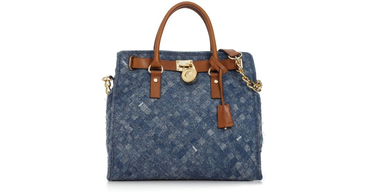 Michael Kors Blue Hamilton Woven Denim Tote