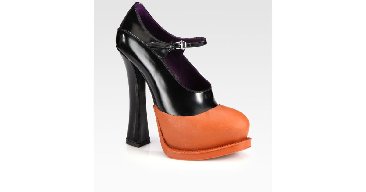 Prada Bicolor Leather Mary Jane Platform Pumps in Black - Lyst