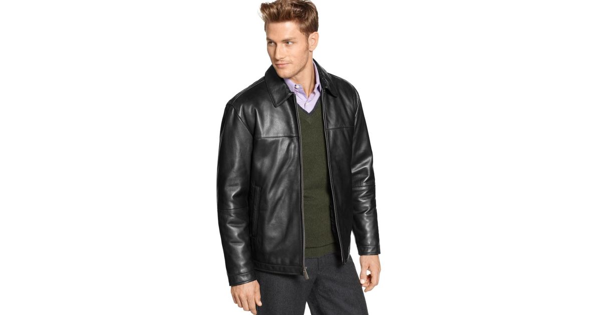 Perry Ellis Full Zip Leather Jacket in Black for Men Lyst