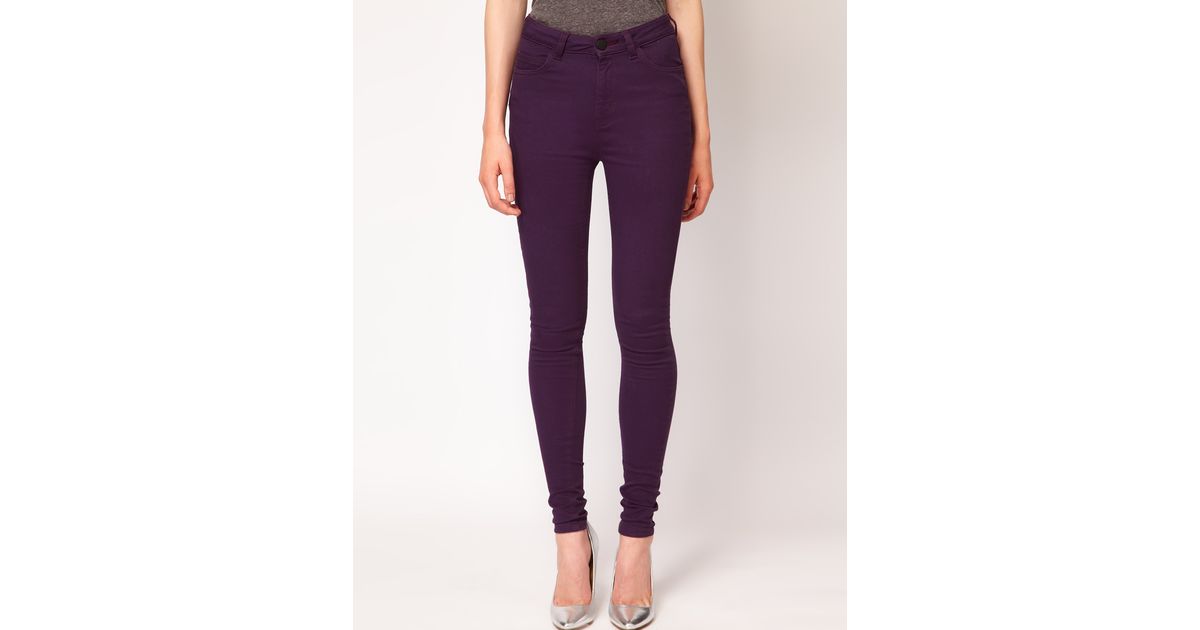 Just Female Coloured High Waisted Skinny Jeans in Purple - Lyst
